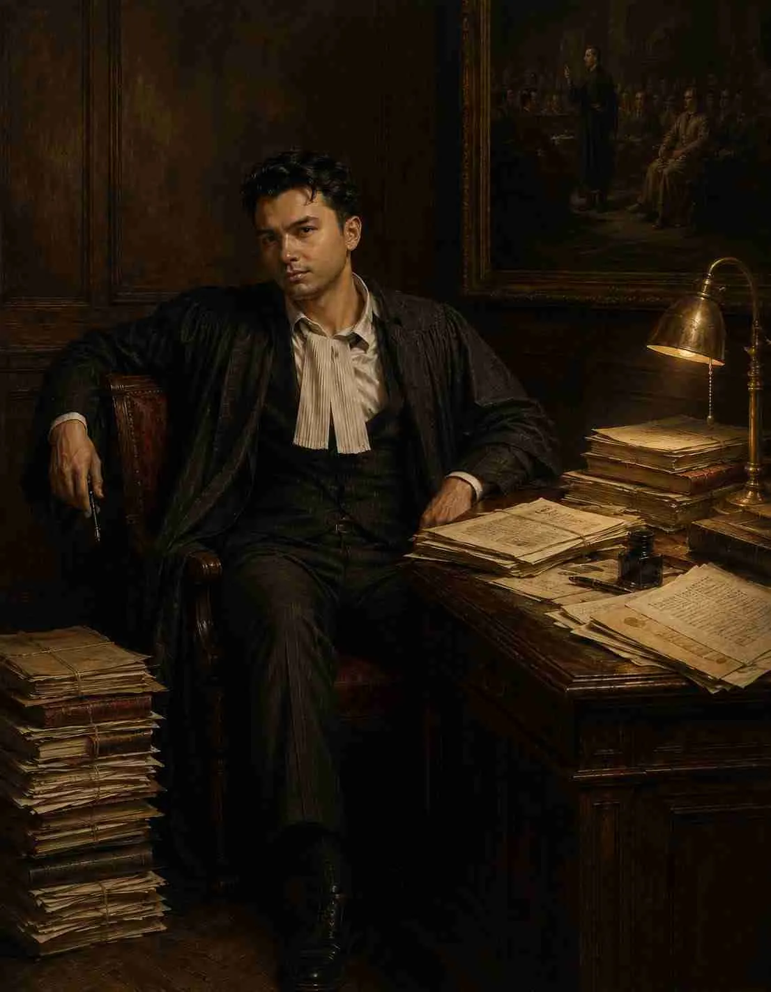 Advocate with legal documents in a private office